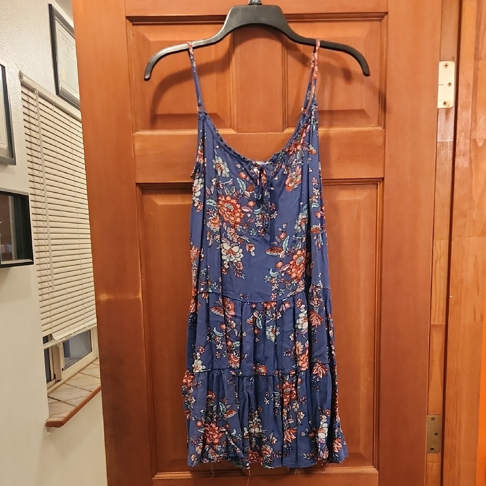 Wild Moss Floral Blue Sleeveless Flowy Dress